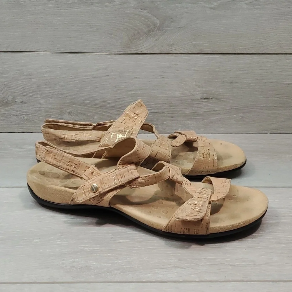 Vionic Women Paros Strappy Leather Sandals Flats Slide shoes sz 10